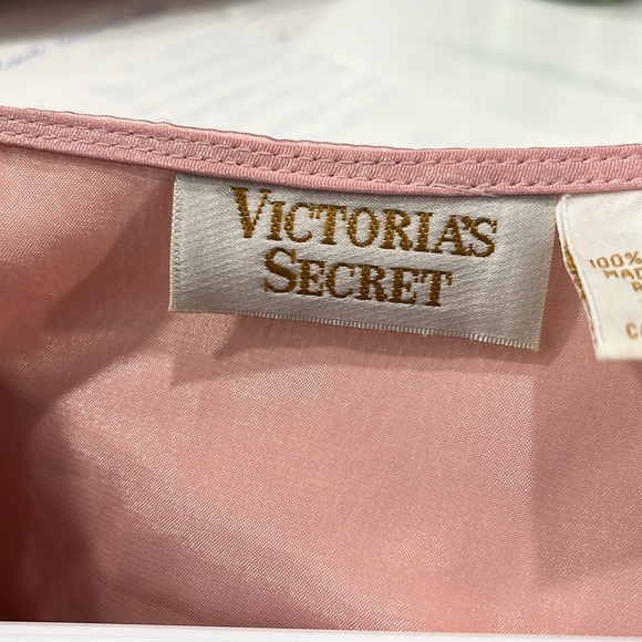 VICTORIA'S SECRET Vintage Gold Label Satin Sleep Shirt w Sheer Sleeves Pink-M/L - Picture 8 of 8